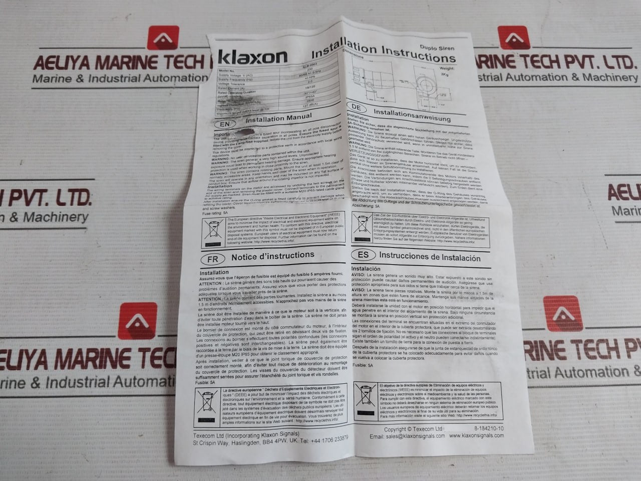 Klaxon Slb-0002 Siren For Engine Room And Telephone Alarm 230V Ac 1600 Hz