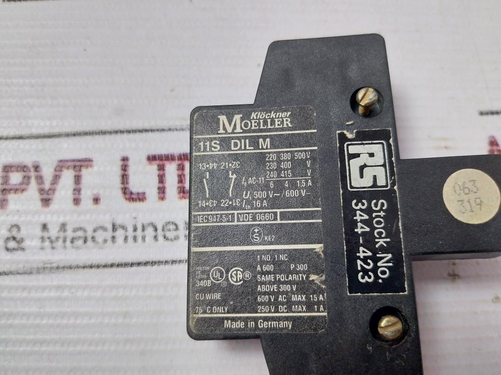 Klockner Moeller 11S Dil M Auxiliary Contactor 344-423