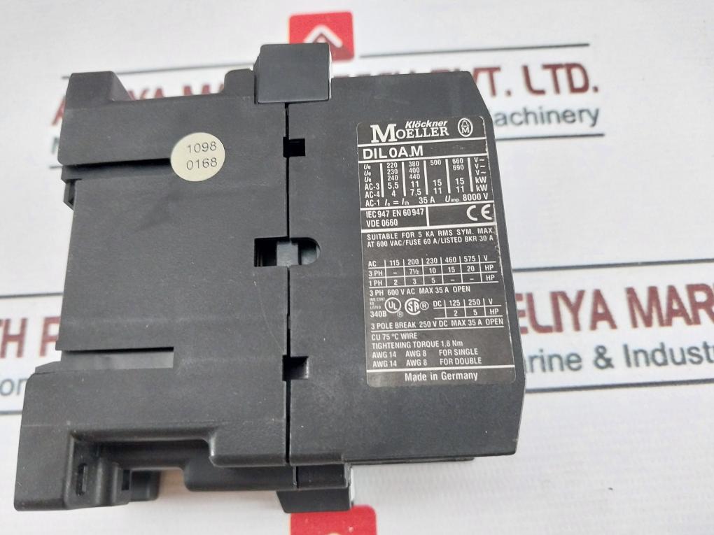 Klockner Moeller Dil0Am Contactor 35A 600V 50/60Hz
