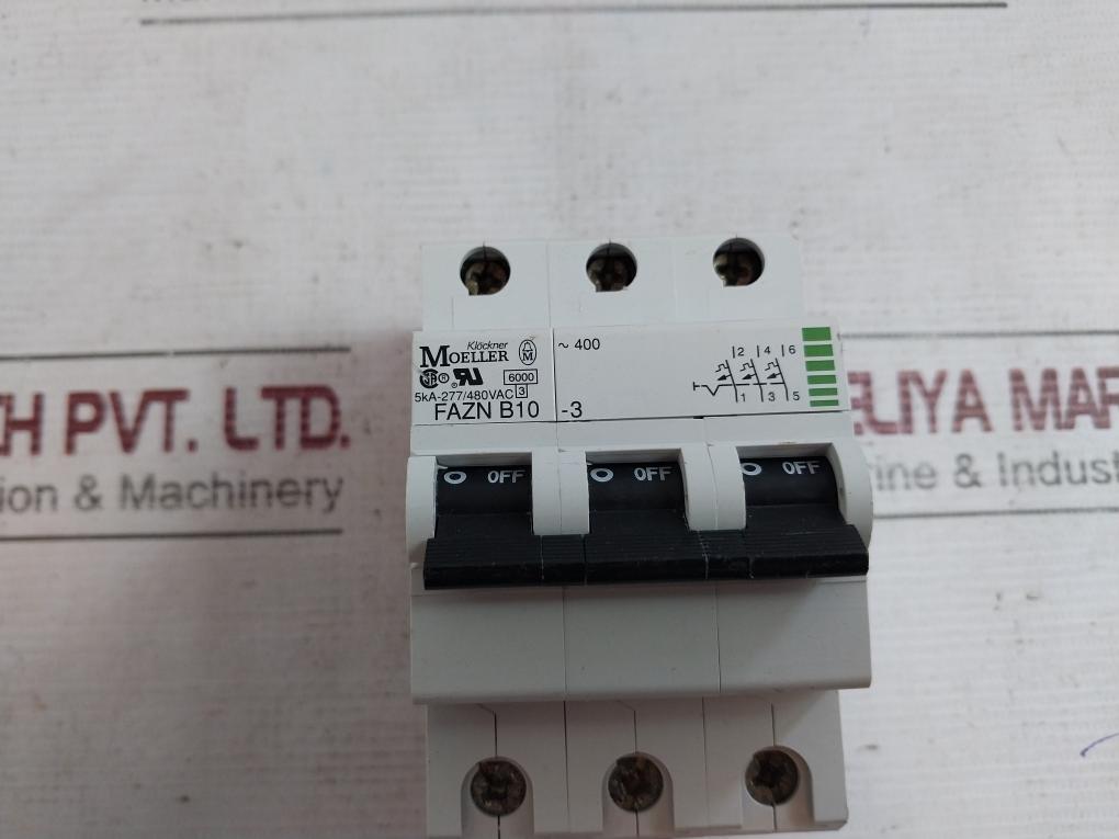 Klockner Moeller Fazn B10-3 Miniature Circuit Breaker 6000/3 5Ka-277/480Vac