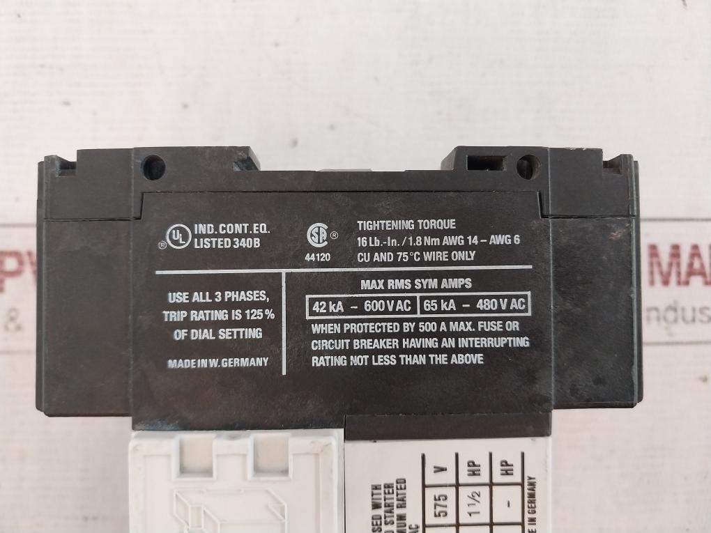Klockner Moeller Pkz 2 Manual Motor Starter 0.6–40A 600V 3-phase Breaker