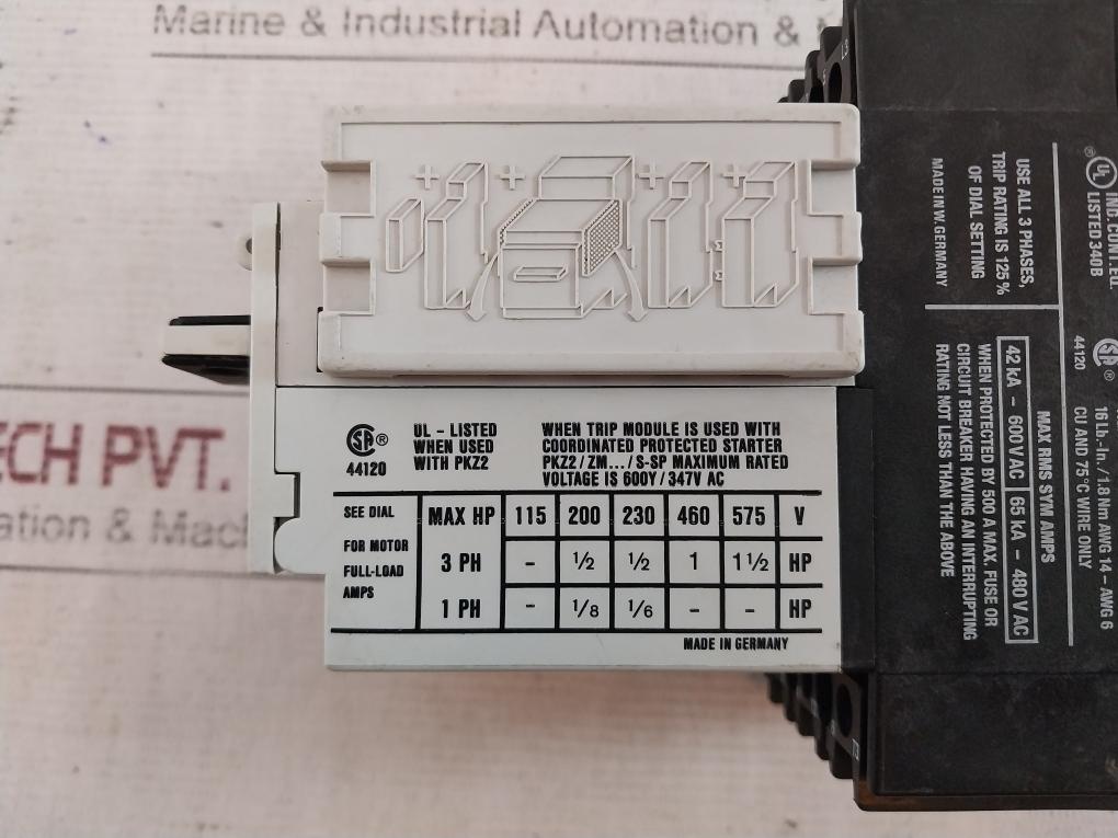 Klockner Moeller Pkz 2 Manual Motor Starter 0.6–40A 600V 3-phase Breaker