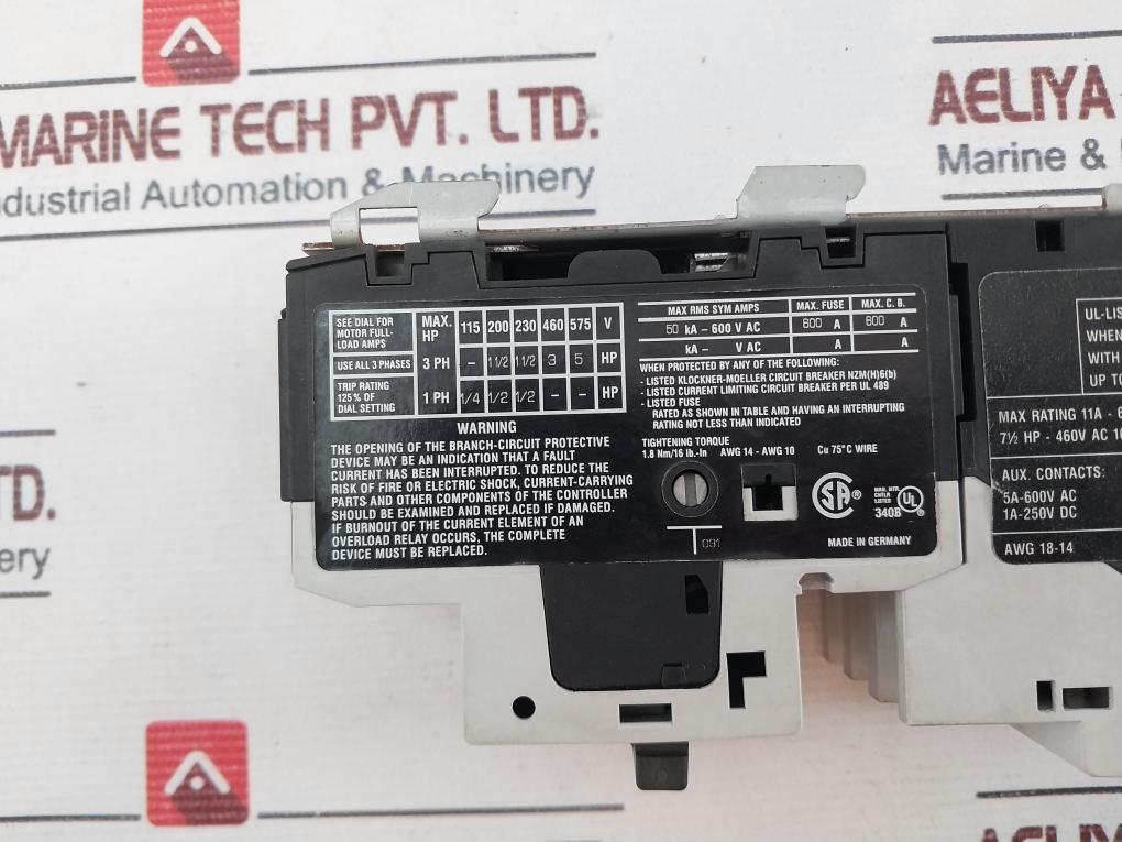 Klockner Moeller Pkzm0-4/Se00-11 Motor Switch 11A-600V 50/60Hz