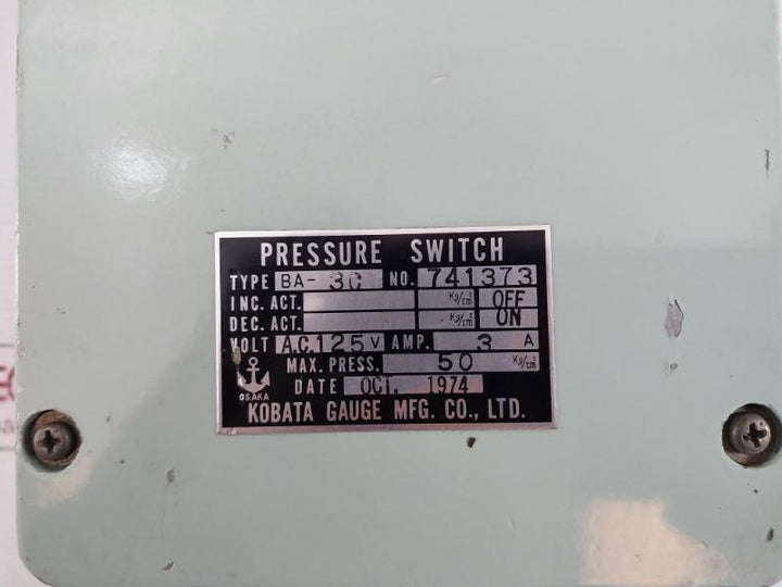 Kobata Gauge Ba-3C Pressure Switch Ac 125V 3A