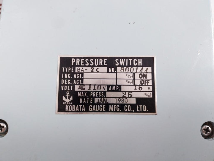 Kobata Pressure Switch 25Kg/Cm2 15A Ba-2C Ac 110 V