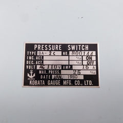 Kobata Pressure Switch 25Kg/Cm2 15A Ba-2C Ac 110 V
