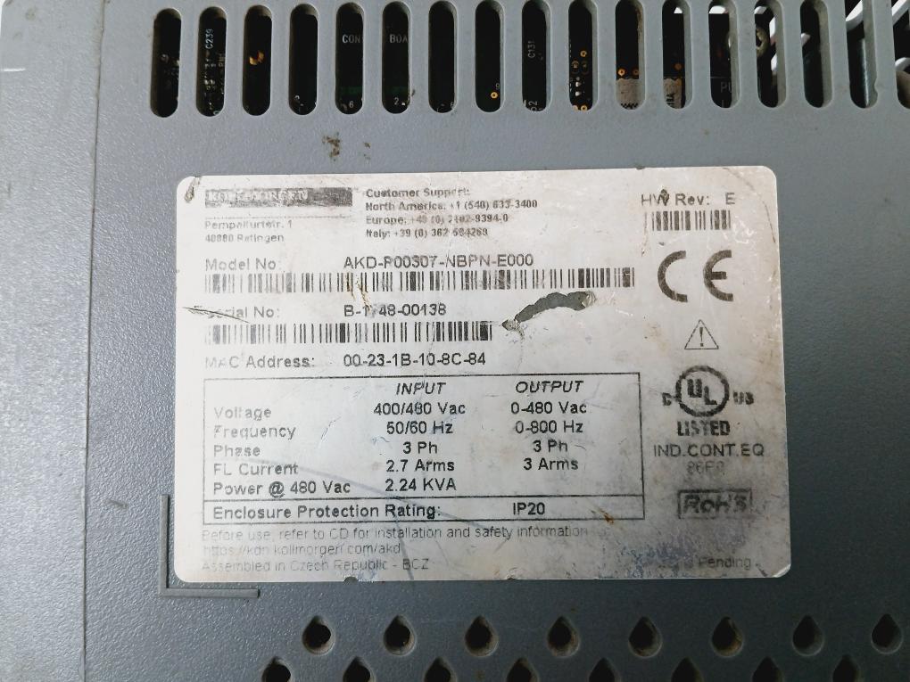 Kollmorgen Akd-p00307-nbpn-e000 Servo Drive 400/480Vac 50/60Hz