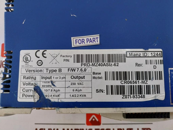 Kollmorgen Cr06561-mz Type B Servo Drive Rev D Prd-mz40Asiz-62
