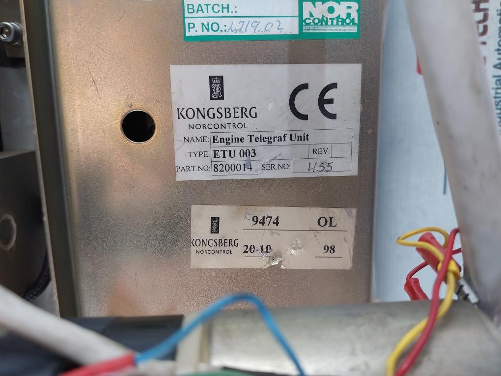 Kongsberg Etu 003 Engine Telegraph Unit With Liver 8200014