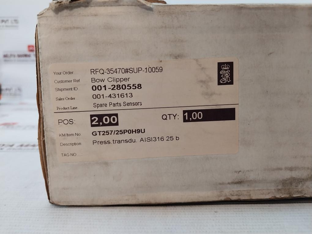 Kongsberg Gt257/25P0H9U Pressure Transmitter 25Bar 97D017X Aisi316