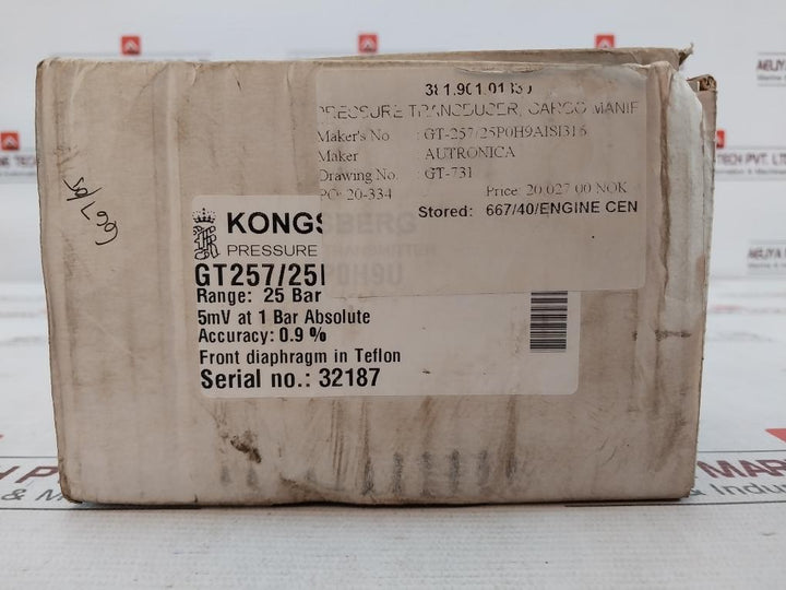 Kongsberg Gt257/25P0H9U Pressure Transmitter 25Bar 97D017X Aisi316