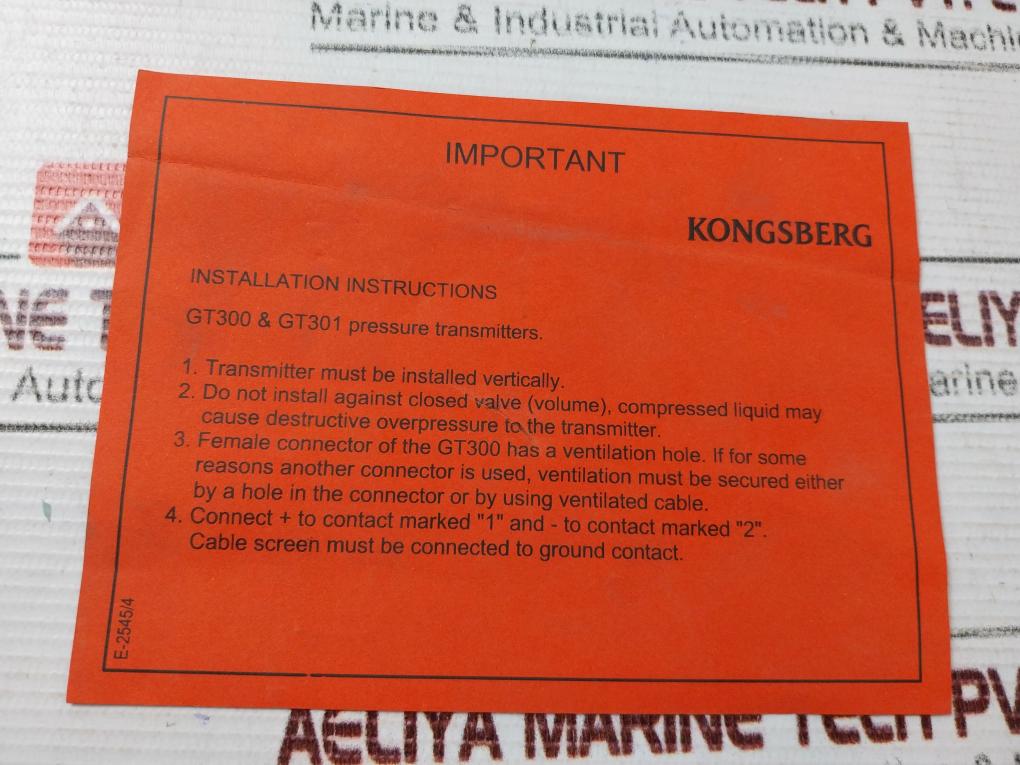 Kongsberg Gt300C2G2.5V Pressure Transmitter