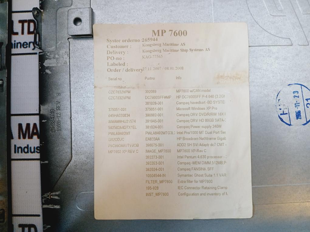 Kongsberg Mp 7600 Operation Station Cpu