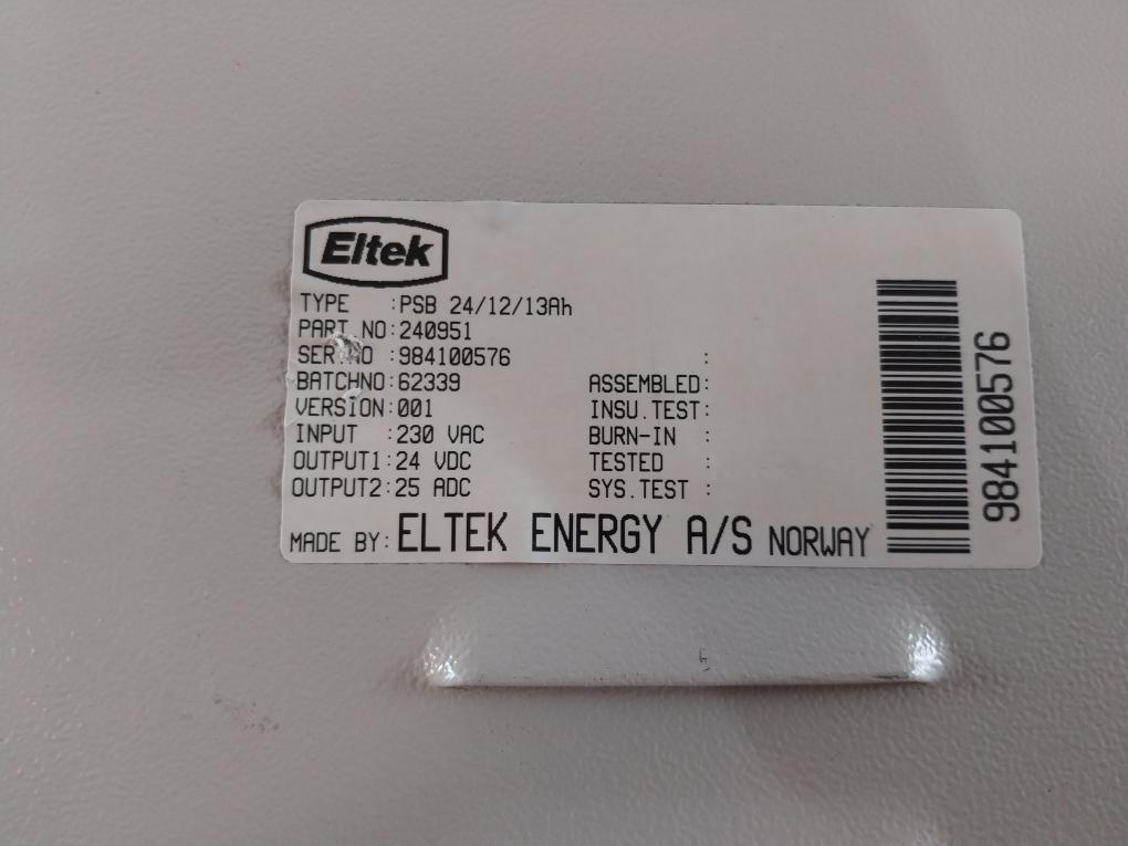 Kongsberg Norcontrol ELTEK PSB 24/12/13AH Uninterupt Power Supply 3800081