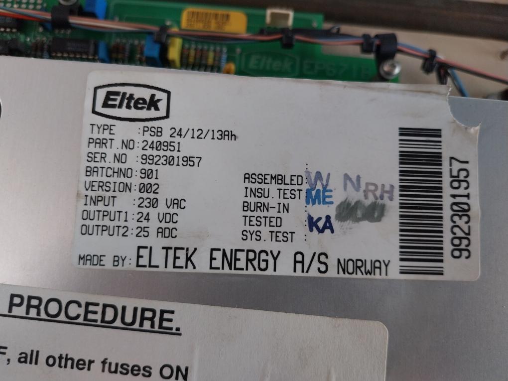 Kongsberg Eltek Psb 24/12/13Ah Uninterupt Power Supply 240951 Version: 002
