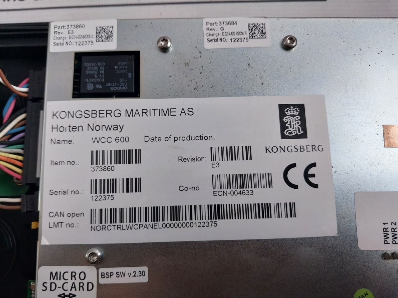 Kongsberg Wcc 600 Watch Call Panel Item 94V-0 373860 Rev G