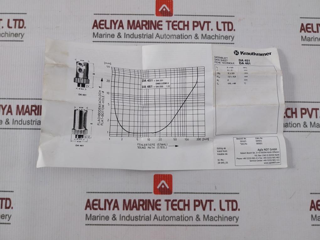 Krautkramer Da451 Ultrasonic Transducer Probe 4Mm -20 To +60°C
