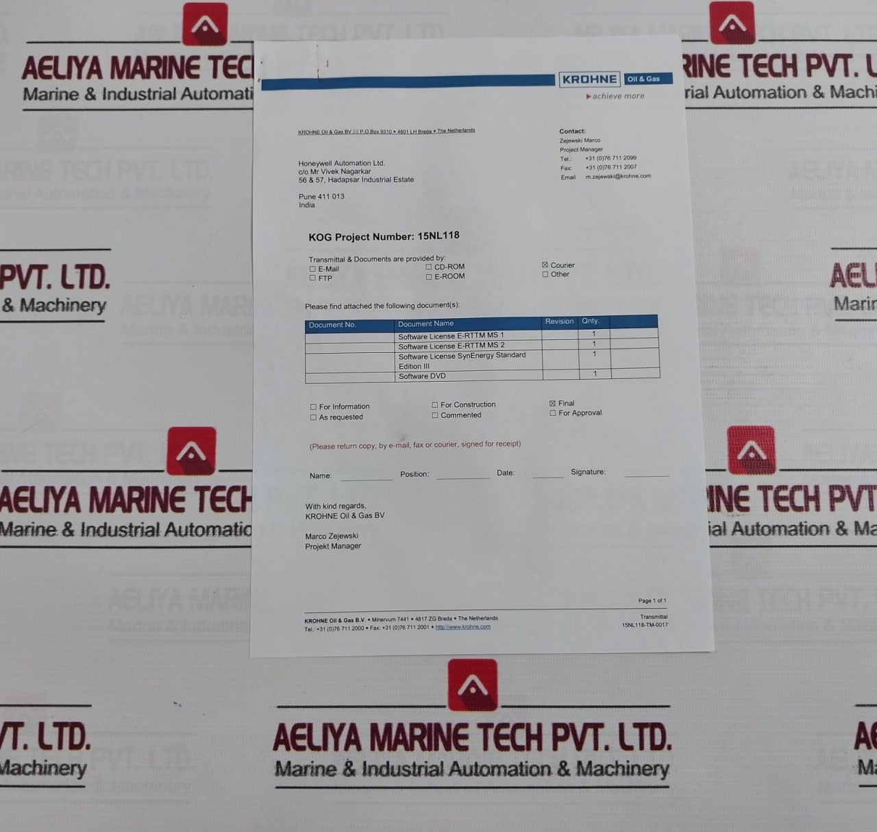 Krohne 15Nl118 Pipepatrol Software And License Cd