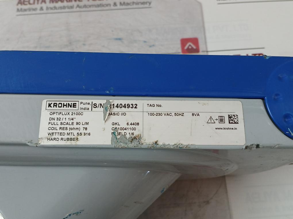 Krohne Optiflux 2100C Basic I/O Electromagnetic Flowmeter 100-230 Vac 50Hz 8Va