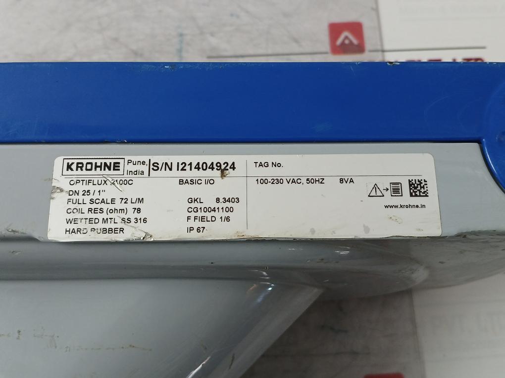 Krohne Optiflux 2100C Basic I/O Electromagnetic Flowmeter 100-230Vac 50Hz Ip67