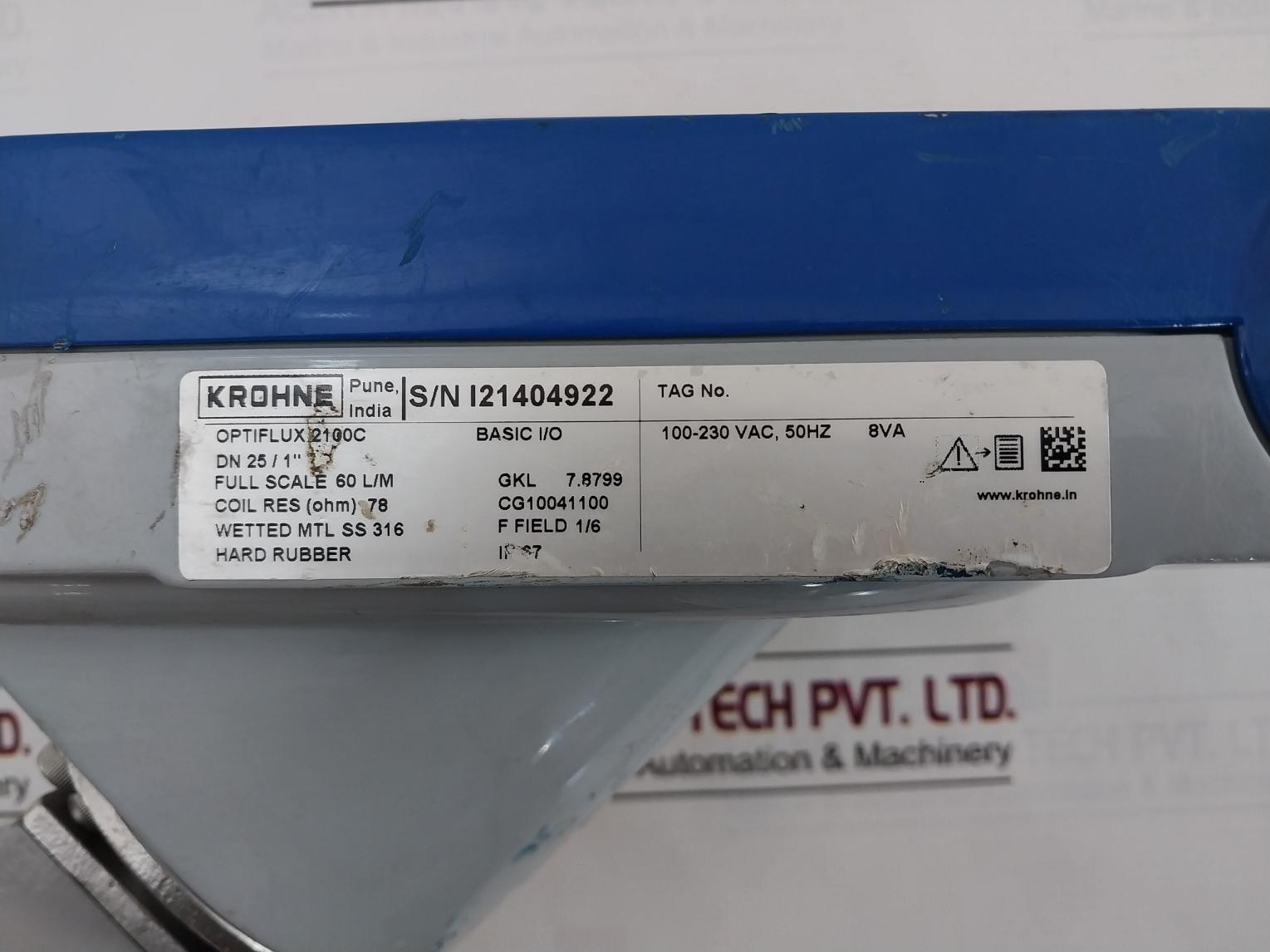 Krohne Optiflux 2100C Basic I/O Electromagnetic Flowmeter 100-230Vac 78Ohm Ip67