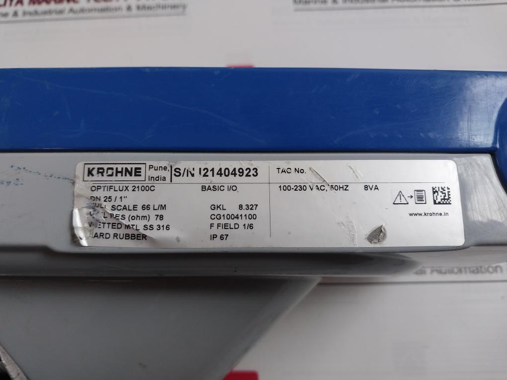 Krohne Optiflux 2100C Basic I/O Electromagnetic Flowmeter 100-230Vac Ip67 78Ohm