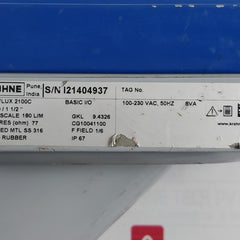 Krohne Optiflux 2100C Basic I/O Electromagnetic Flowmeter Ip67 77Ohm 100-230Vac