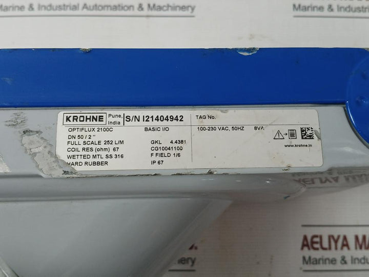 Krohne Optiflux 2100C Electromagnetic Flowmeter 100-230 Vac 50Hz 8Va 2Nb 150Lbs