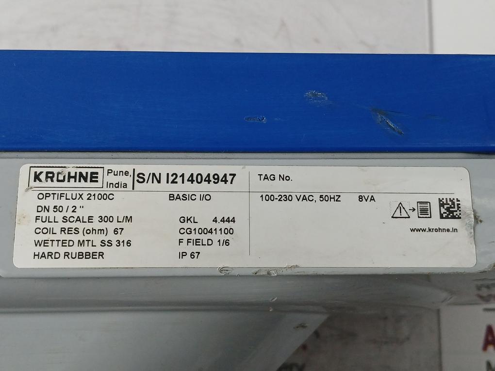 Krohne Optiflux 2100C Electromagnetic Flowmeter 100-230Vac 50Hz 8Va Ip67 67 Ohm