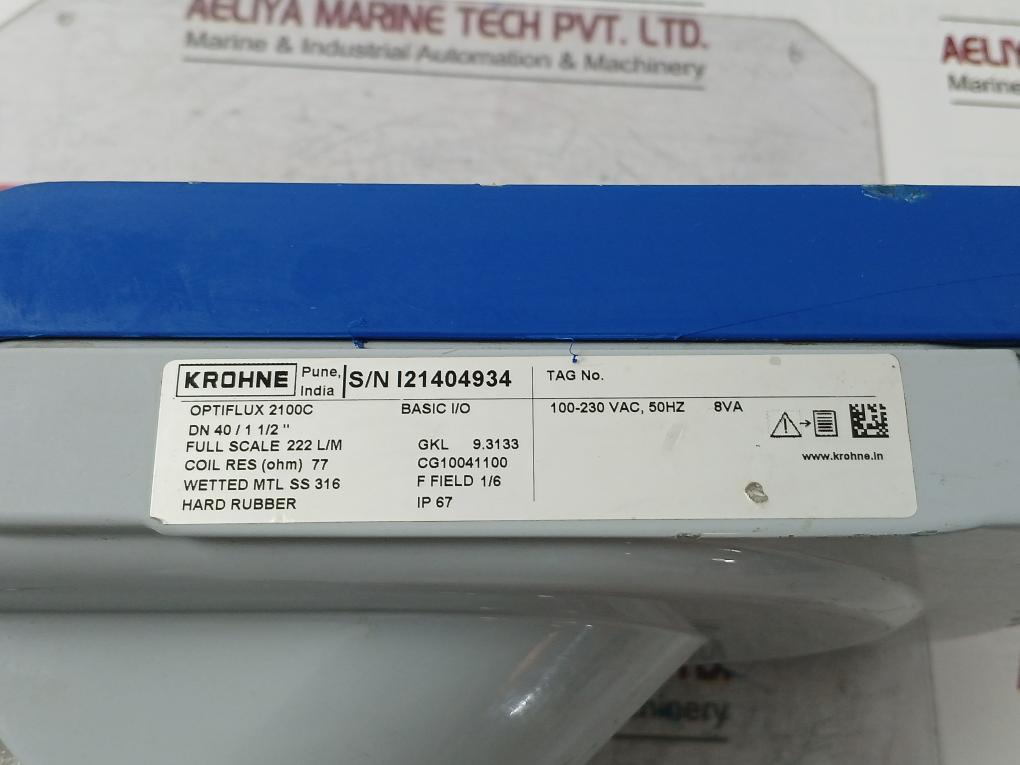 Krohne Optiflux 2100C Electromagnetic Flowmeter 100-230Vac 50Hz 8Va Ip67 77 Ohm