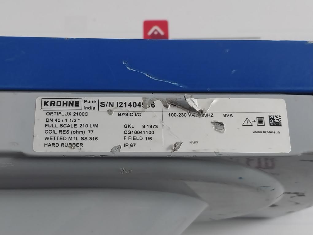 Krohne Optiflux 2100C Electromagnetic Flowmeter 77Ohm 100-230Vac 50Hz 8Va Ip 67