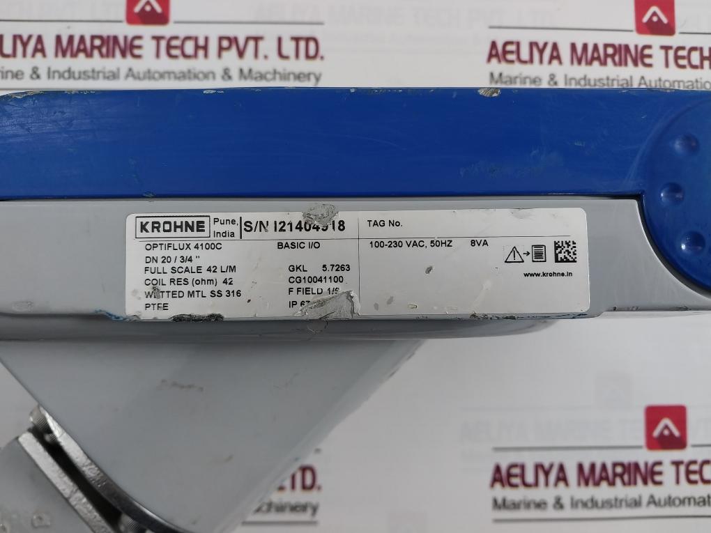 Krohne Optiflux 4100C Basic I/O Electromagnetic Flowmeter 100-230Vac 50Hz 8Va