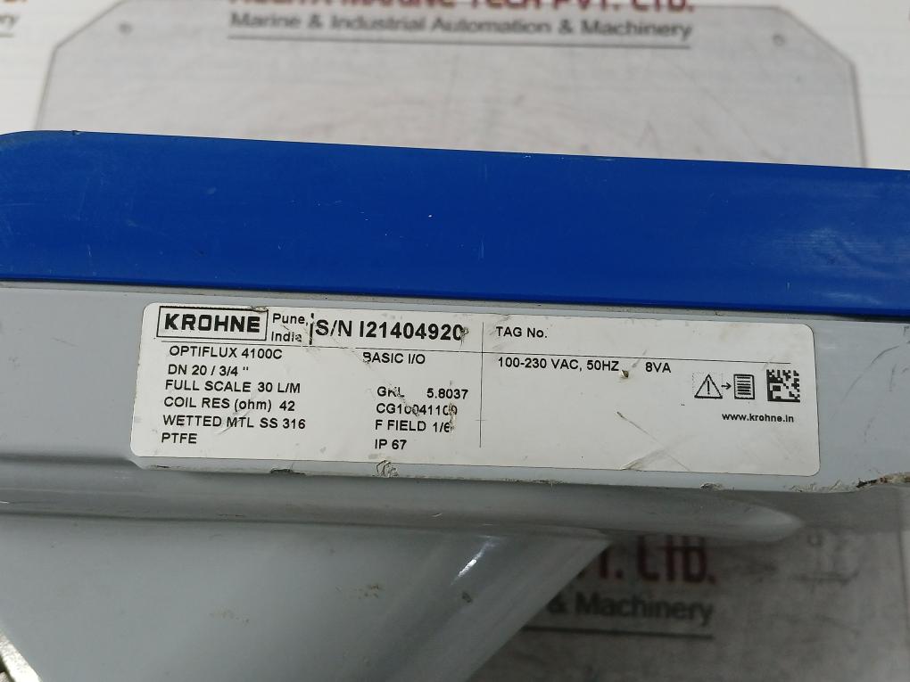 Krohne Optiflux 4100C Basic I/O Electromagnetic Flowmeter 100-230Vac Ip67 8Va