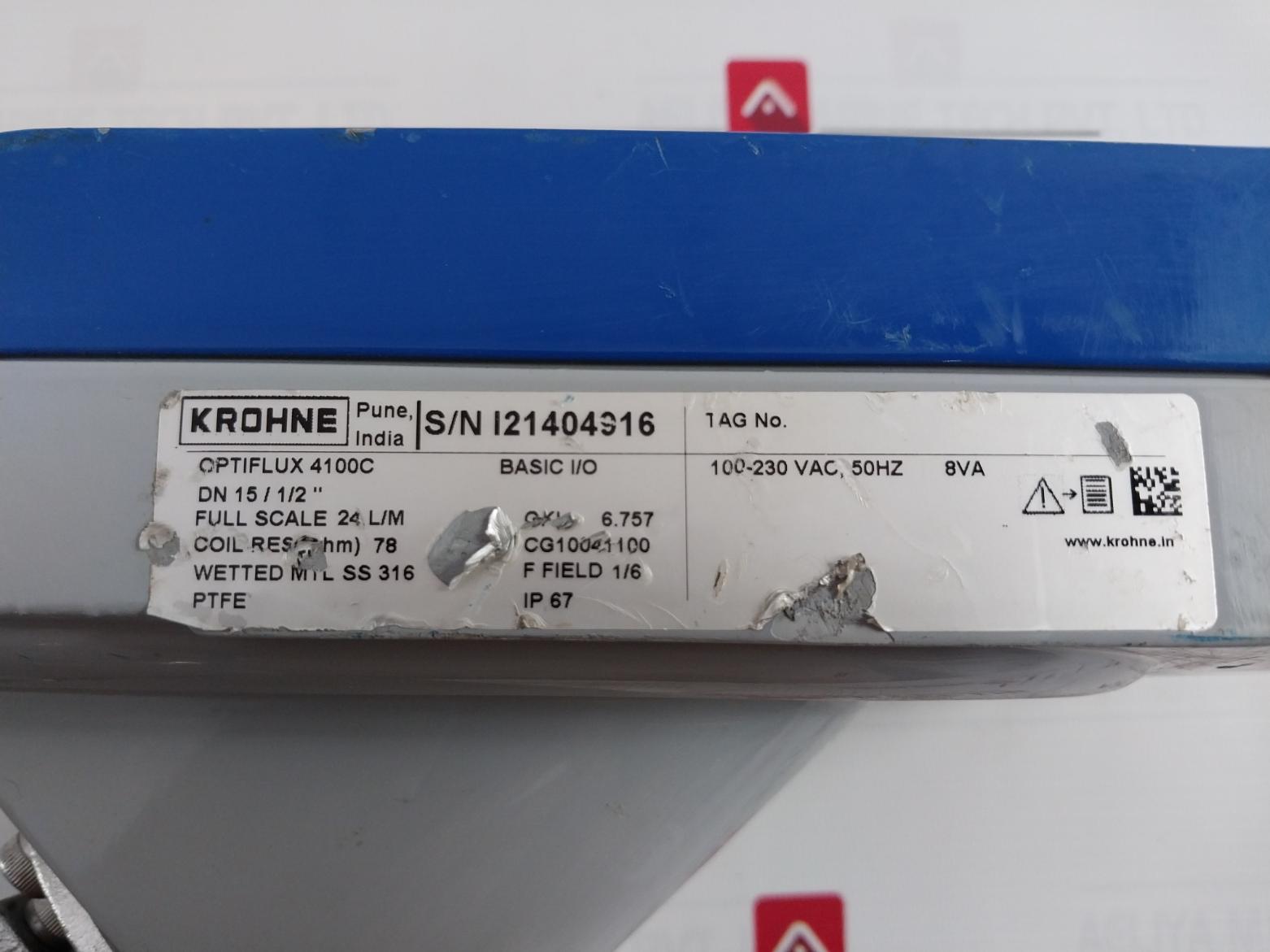 Krohne Optiflux 4100C Electromagnetic Flowmeter 100-230 Vac 50Hz 8Va 78 Ohm Ip67