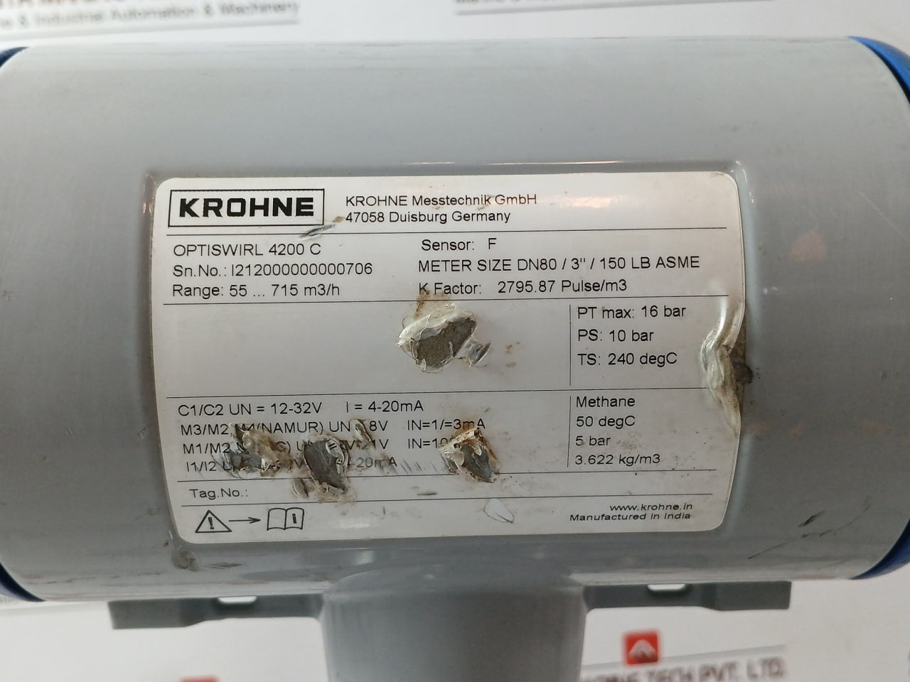Krohne Optiswirl 4200 C Flowmeter 4-20Ma S-21578 Sa182 F316L B16.5 5Bar