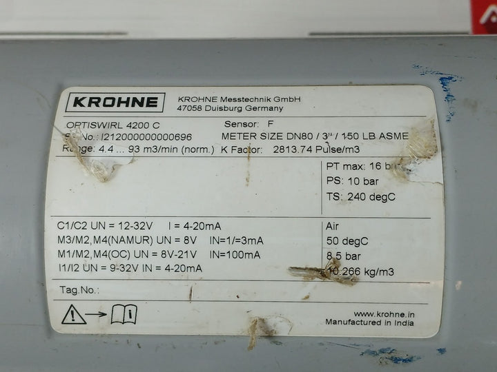 Krohne Optiswirl 4200 C Flowmeter With Integrated Temperature Sensor 16 Bar