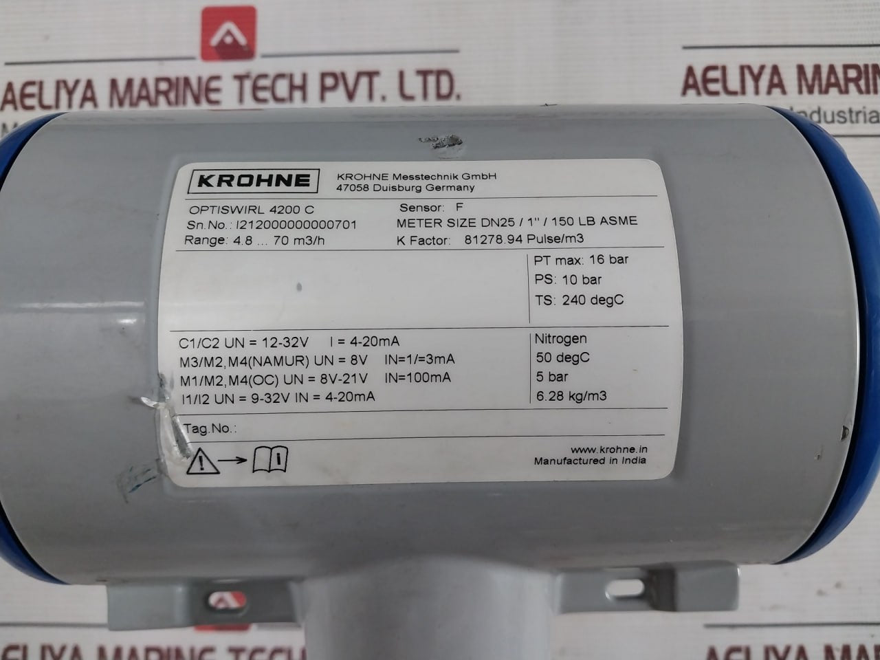 Krohne Optiswirl 4200 C Vortex Flowmeter 10 Bar 6.28 Kg/M3