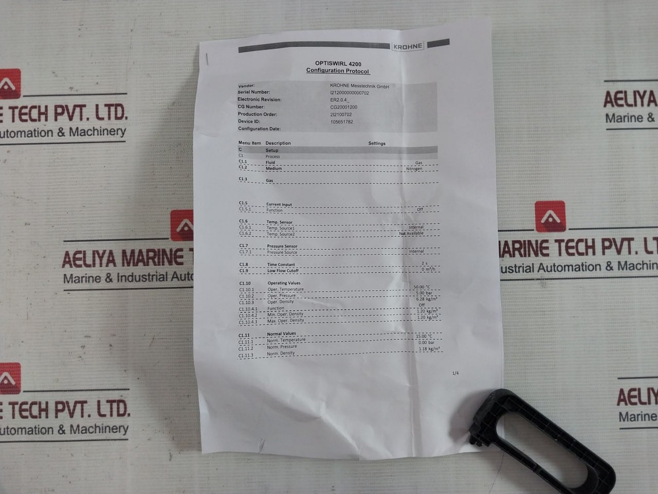 Krohne Optiswirl 4200 C Vortex Flowmeter 10 Bar 6.28 Kg/M3
