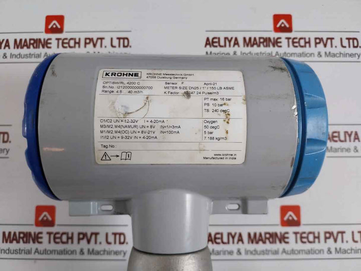 Krohne Optiswirl 4200 C Vortex Flowmeter W/ Integrated Temperature Sensor 10Bar