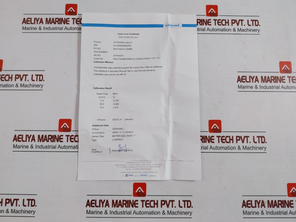 Krohne Optiswirl 4200 C Vortex Flowmeter W/ Integrated Temperature Sensor 10Bar