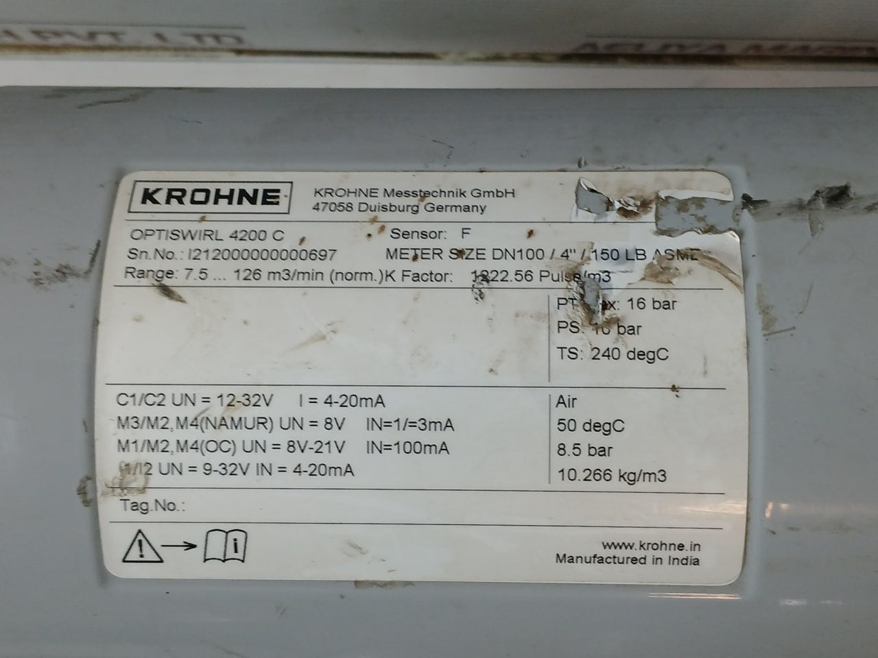 Krohne Optiswirl 4200 C Vortex Flowmeter With Integrated Temperature Sensor 16 B