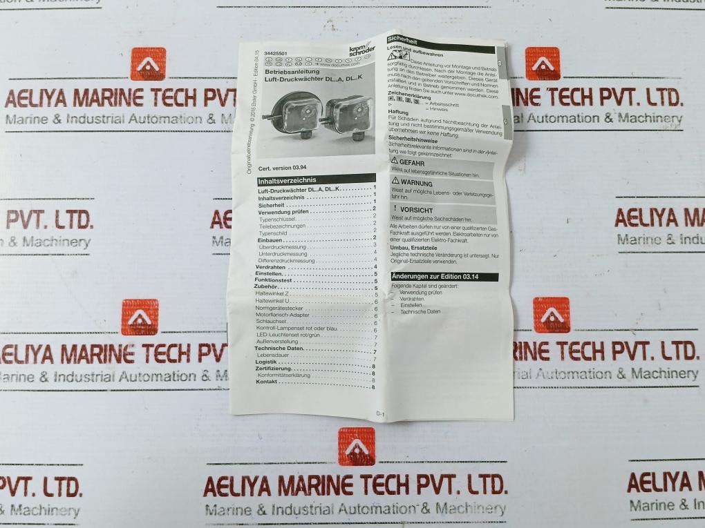 Krom Schroder Dl150A-31 Air Pressure Switch 250Vac 5A Ip54 -20/+80°C