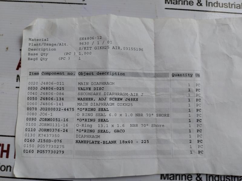 Krom Schroder Gikh25 Air 03155196 Spare Parts Kit