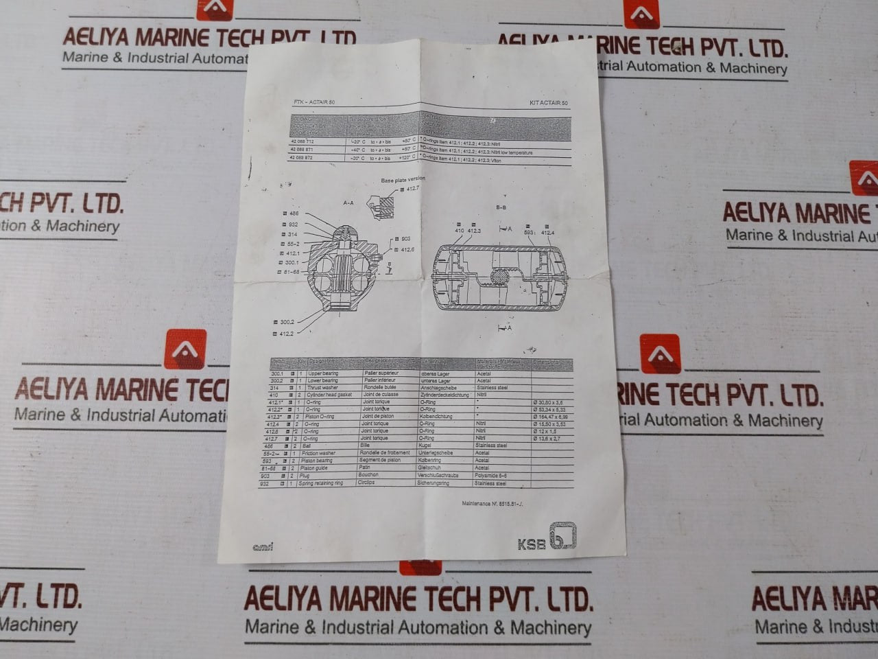 Ksb 42088712 Spare Part Kit For Valve Actuator Gpn 735 G 1/4 X21092