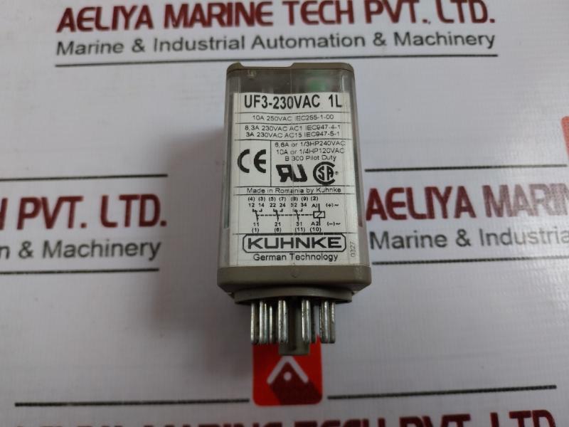 Kuhnke Uf3-230vac 1l Relay With Socket 10a 250vac 8.3a 230vac Ac1 Pilot Duty