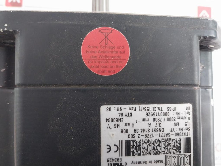 Kuka 1FK7060-5AF71-1ZZ9-Z S03 Servo Motor 0000115926 1,5 KW 3,7 A 146 V