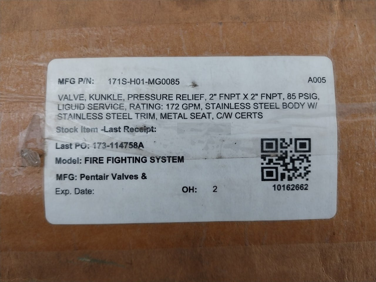 Kunkle 171S-h01-mg Pressure Relief Valve 85 Psig 2" Fnpt