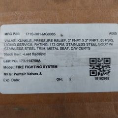 Kunkle 171S-h01-mg Pressure Relief Valve 85 Psig 2" Fnpt