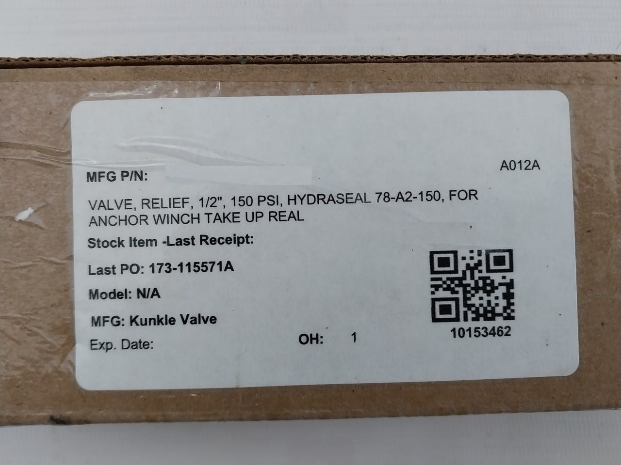 Kunkle 6010Dcm01Akm Safety Relief Valve 150Psig A012A B283 C485