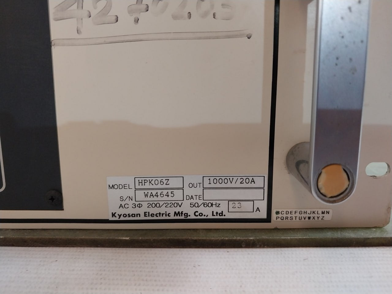 Kyosan Electric Hpk06Z Dc Power Supply 1000V/20A 220V Ac 50/60Hz